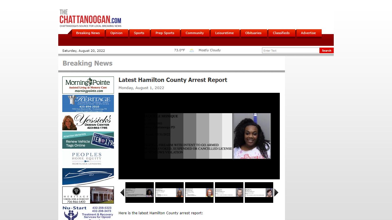 Latest Hamilton County Arrest Report - Chattanoogan.com
