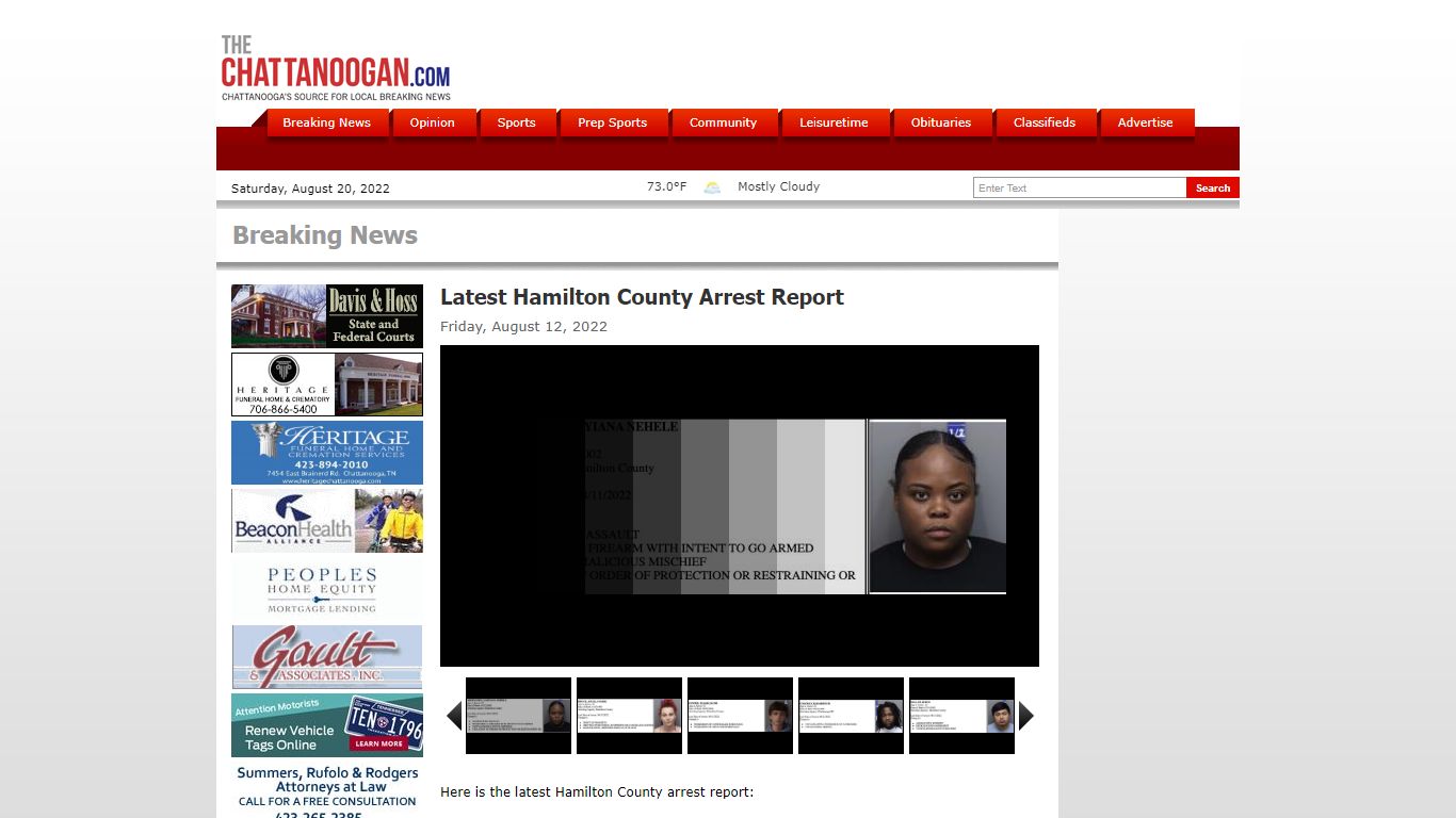 Latest Hamilton County Arrest Report - Chattanoogan.com